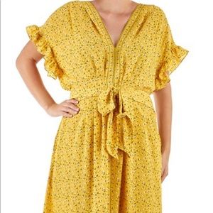 Yellow Floral Belted Summer Dress XL